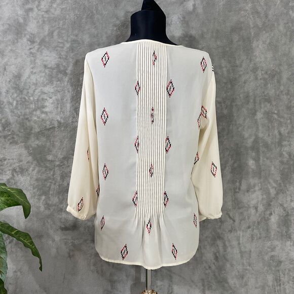 The Limited Ivory Baby Doll Tunic women’s S  puff sleeves Aztec Rodeo Boho - Picture 4 of 12